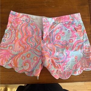 Lilly Pulitzer Pink & Aqua Paisley Scallop Hem Shorts